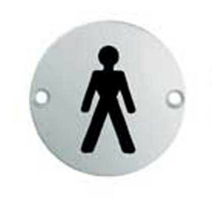 Bathroom Door Male Symbol Sign 76mm Diameter Satin Anodised Aluminium Loops