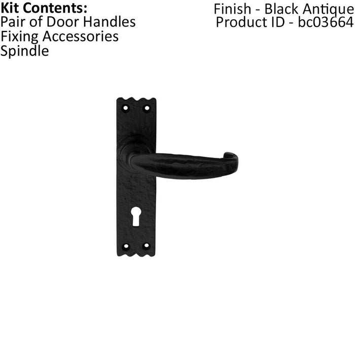 PAIR Creased Style Handle on Slim Lock Backplate 156 x 38mm Black Antique Loops