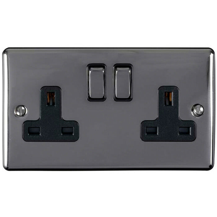 5 PACK 2 Gang Double UK Plug Socket BLACK NICKEL 13A Switched Power Outlet Loops