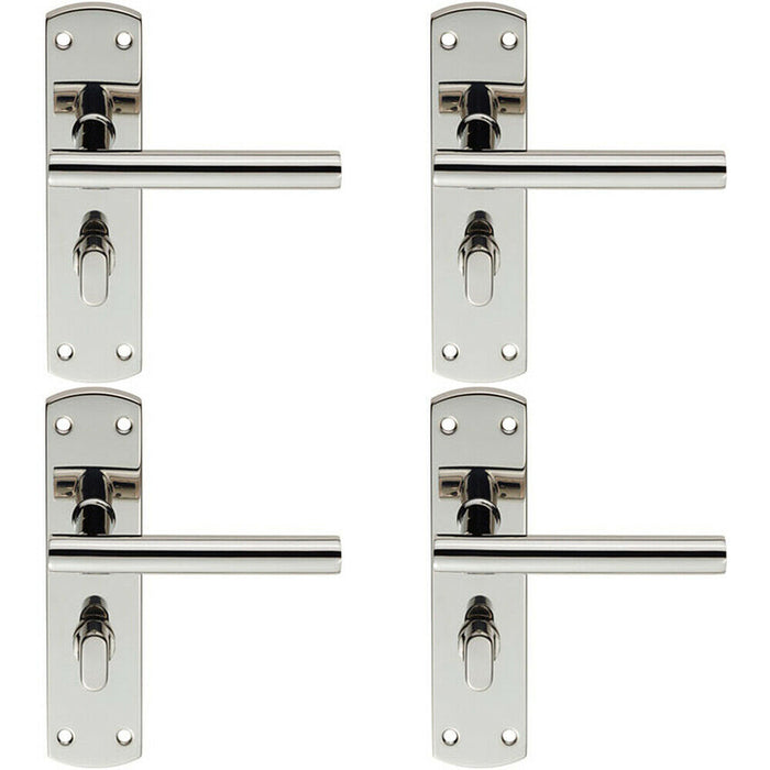 4x Mitred T Bar Lever on Bathroom Backplate Handle Thumbturn Lock Polished Steel Loops