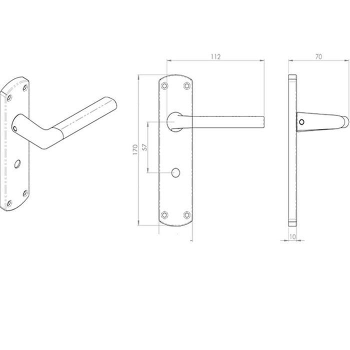 Door Handle & Bathroom Lock Pack Chrome Slim Straight Arm Thumb Turn Backplate Loops