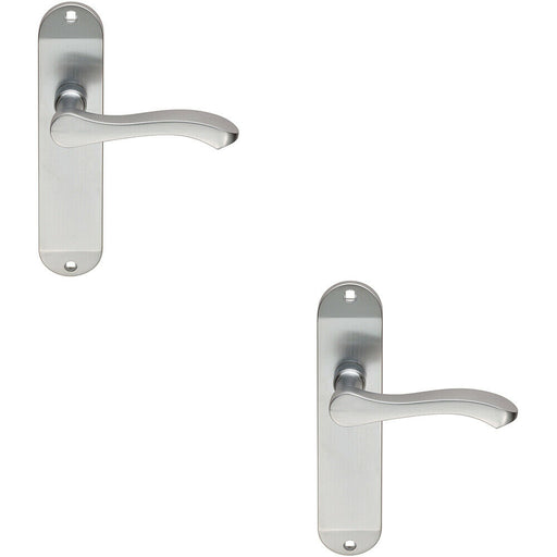 2x PAIR Scroll Lever Door Handle on Latch Backplate 180 x 40mm Satin Chrome Loops