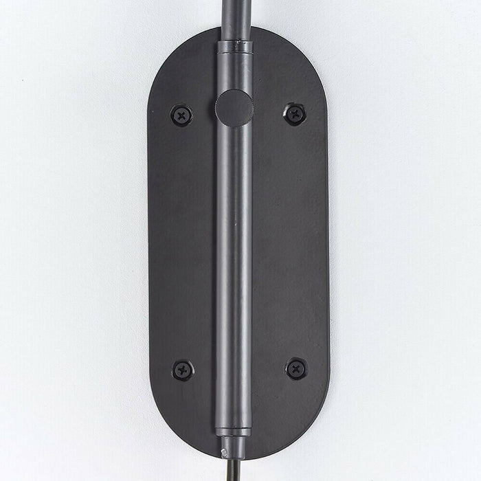 Adjustable Swing Arm Wall Light Matt Black & Grey Cotton Shade Mains Plug in Loops