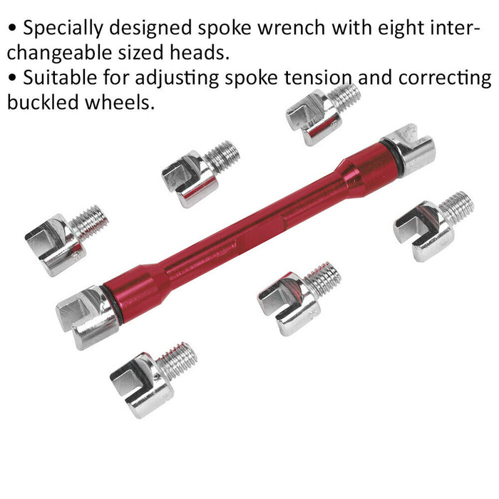 9 PACK - Double Ended Spoke Wrench Set - 8x Interchangeable Heads Buckled / Bent Loops