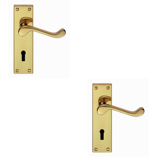 2x PAIR Victorian Scroll Handle on Lock Backplate 150 x 43mm Polished Brass Loops