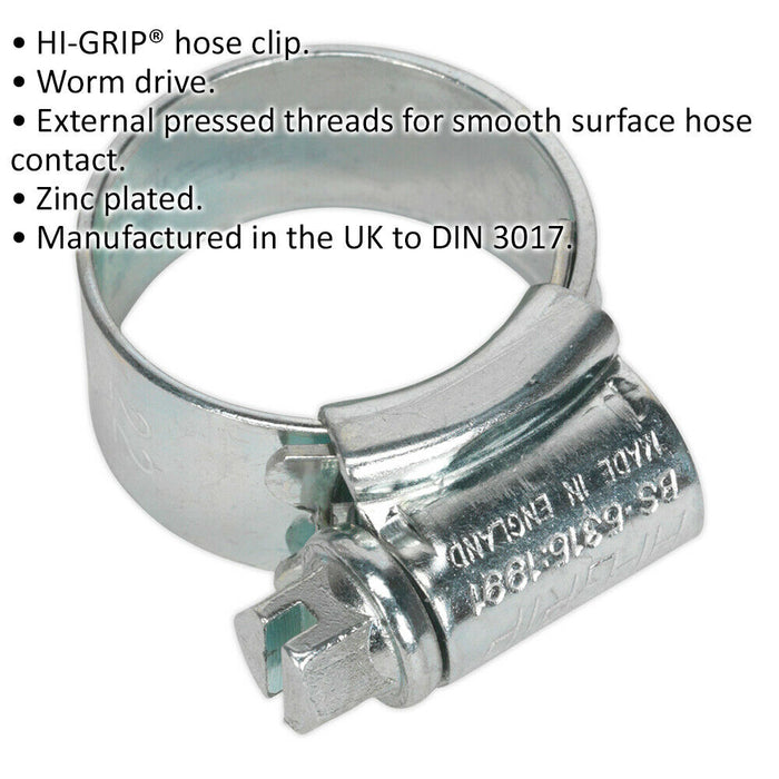 30 PACK Zinc Plated Hose Clip - 14 to 22mm Diameter - External Pressed Threads Loops