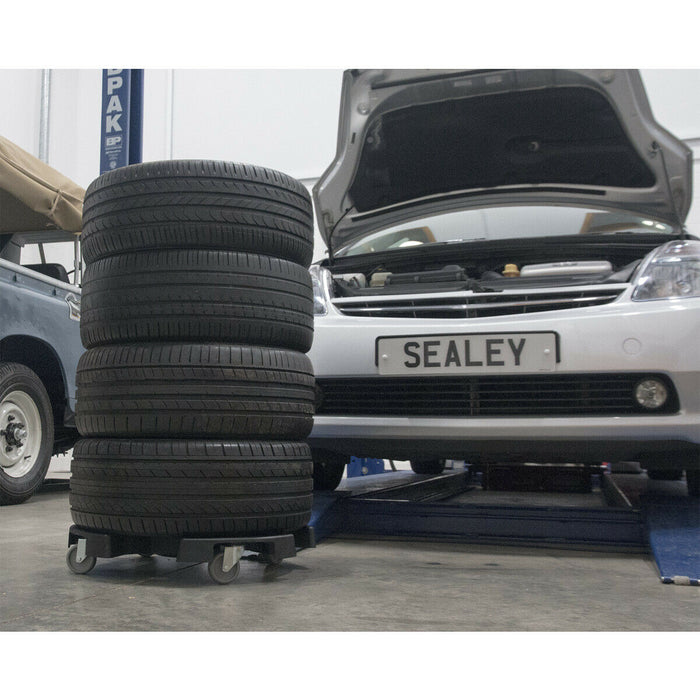 Tyre Storage & Transport Dolly - 4 x 75mm Swivel Castors - 136kg Capacity Loops