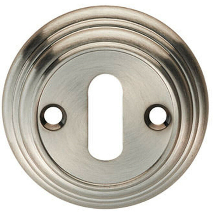 55mm Lock Profile Round Escutcheon Reeded Design Satin Nickel Keyhole Cover Loops