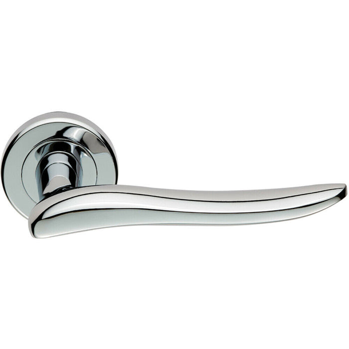 PAIR Curved Wave Design Handle on Round Rose Concealed Fix Polished Chrome Loops