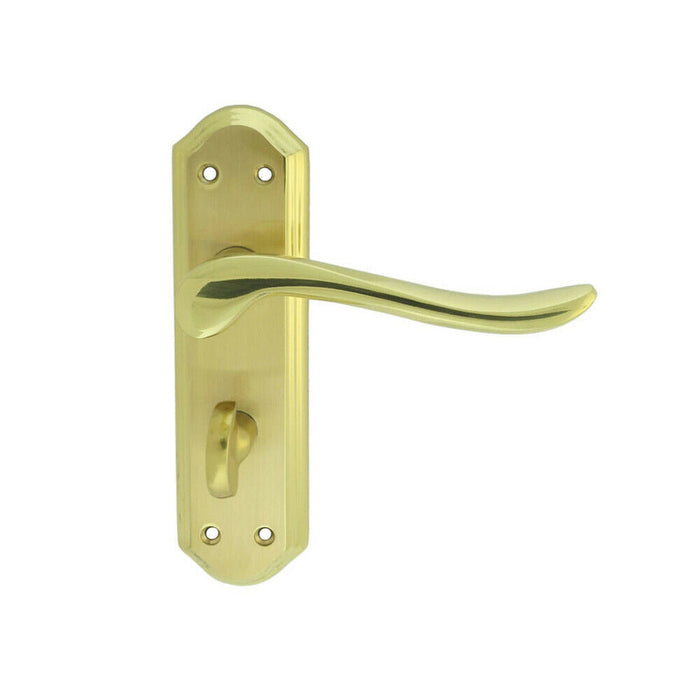4x PAIR Curved Lever on Sculpted Bathroom Backplate 180 x 48mm Dual Brass Loops