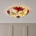 Tiffany Glass Semi Flush Ceiling Light Red Flower Round Inverted Shade i00035 Loops