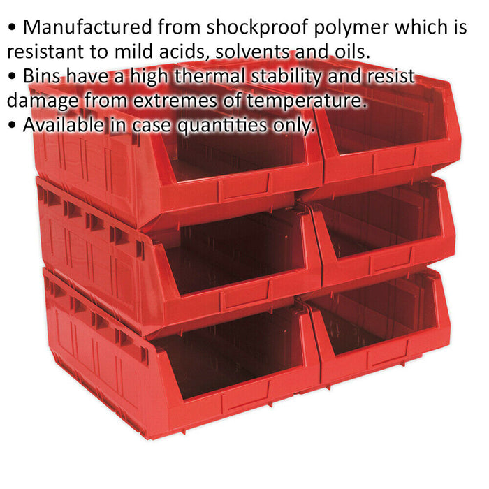 6 PACK Red 310 x 500 x 190mm Plastic Storage Bin - Warehouse Part Picking Tray Loops