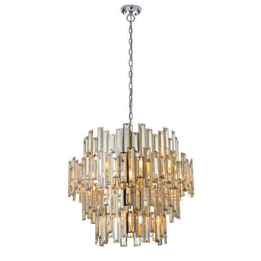 Ceiling Pendant Light Chrome Plate & Champagne Crystal 15 x 40W E14 Loops