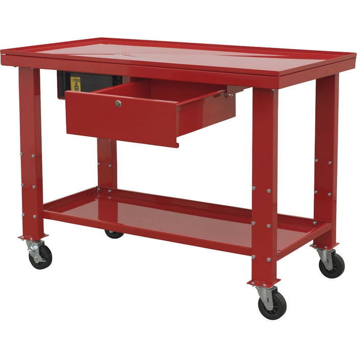 Mobile Engine Repair Workbench - Fluid Drainage System - Lockable Drawer Loops