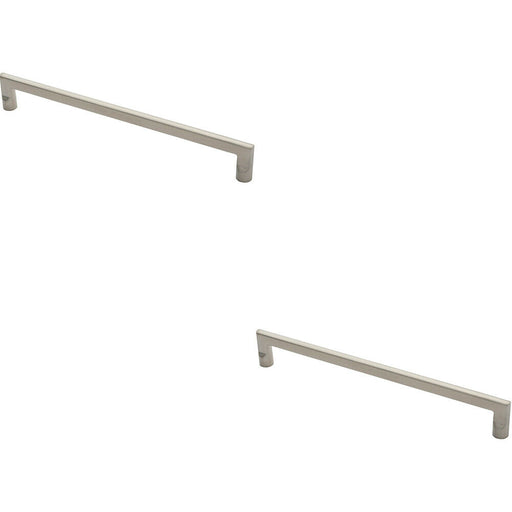 2x Flat D Bar Door Pull Handle 475 x 15mm 350mm Fixing Centres Satin Steel Loops