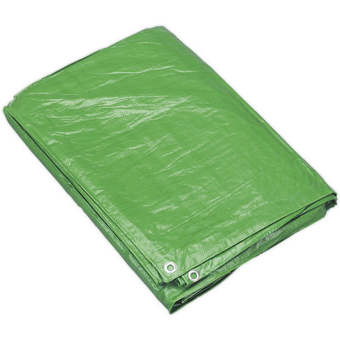 3.05m x 3.66m Green Tarpaulin - Mould and Mildew Proof - Waterproof Cover Sheet Loops