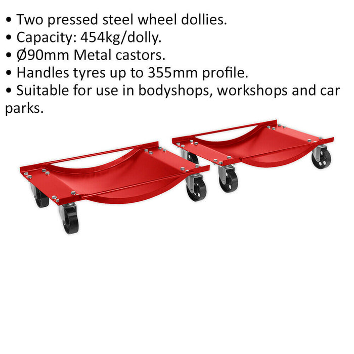 PAIR Steel Wheel Dolly Set - 454kg Capacity Per Dolly - 4 x 90mm Metal Castors Loops