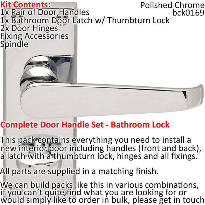 Door Handle & Bathroom Lock Pack Chrome Victorian Straight Thumbturn Backplate Loops
