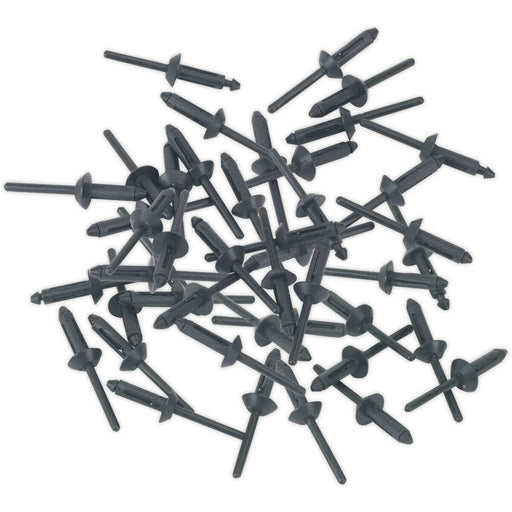 50 PACK - 5mm x 15.8mm Plastic Rivets - Black PVC Compression Snap Panel Pins Loops