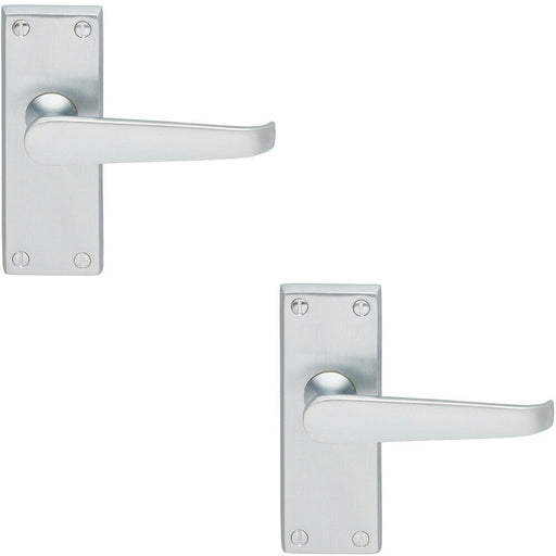 2x Straight Victorian Lever on Rectangular Latch Backplate Handle Satin Chrome Loops