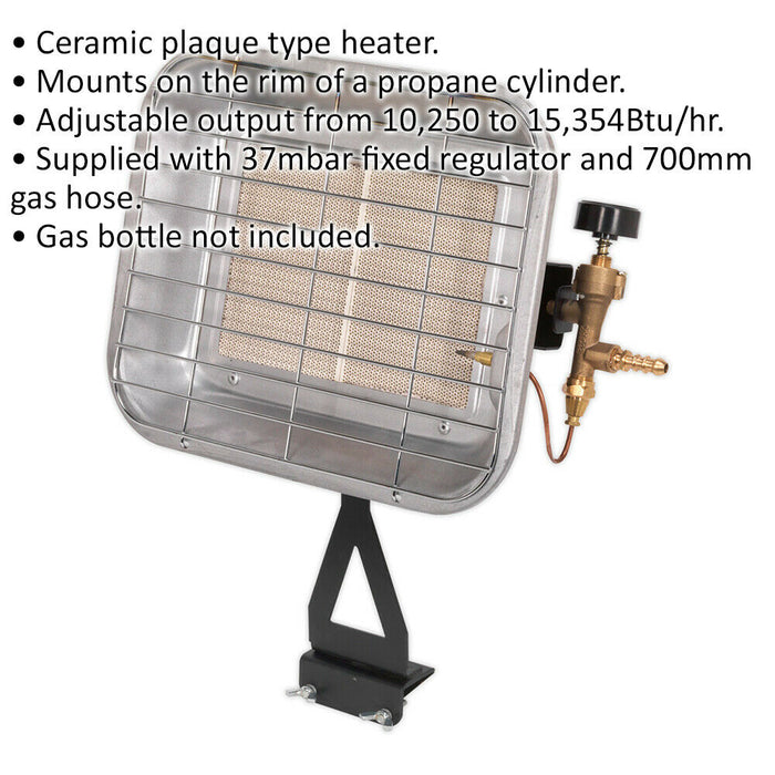 Space Warmer Propane Heater - Gas Bottle Mounted Design - 700mm Gas Hose Loops
