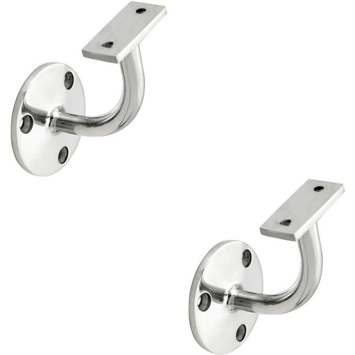 2x Heavyweight Handrail Bannister Bracket 80mm Projection Polished Chrome Loops