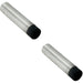 2x Wall Mounted Doorstop Cylinder with Rubber Tip 74 x 16mm Bright Steel Loops