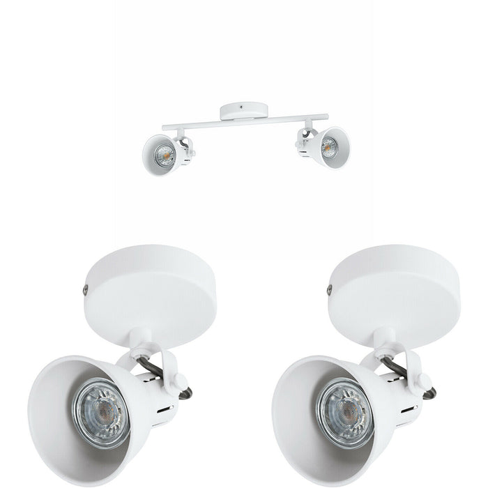 Twin Ceiling Spot Light & 2x Matching Wall Lights Matt White Adjustable Head Loops