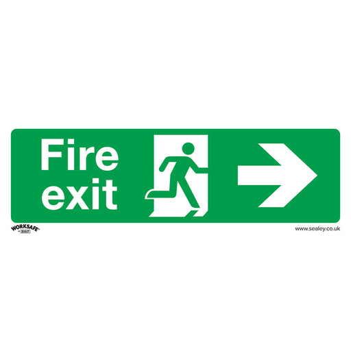 1x FIRE EXIT (RIGHT) Health & Safety Sign - Self Adhesive 300 x 100mm Sticker Loops
