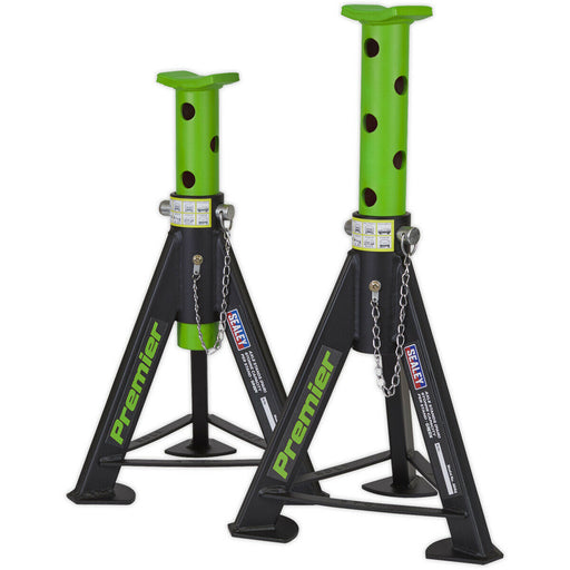 PAIR 6 Tonne Heavy Duty Axle Stands - 369mm to 571mm Adjustable Height - Green Loops
