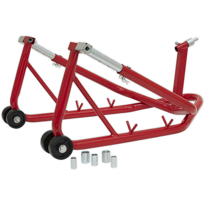 Motorcycle Front Headstock Stand - Strong Tubular Frame - Folds Down for Storage Loops