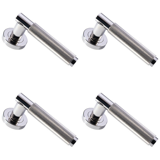 4x PAIR Knurled Grip Round Bar Lever on Round Rose Concealed Fix Polished Nickel Loops