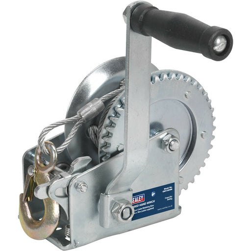 Geared Hand Winch with Cable - 540kg Capacity - Hardened Steel - Manual Break Loops