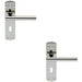 2x Mitred T Bar Lever Door Handle on Lock Backplate 172 x 44mm Polished Steel Loops