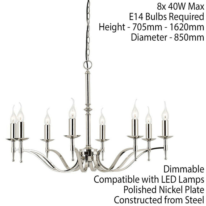 Avery Ceiling Pendant Chandelier Light 8 Lamp Bright Nickel Curved Candelabra Loops