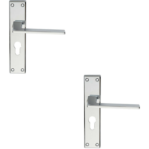 2x Flat Straight Lever on Euro Lock Backplate Handle 180 x 40mm Polished Chrome Loops