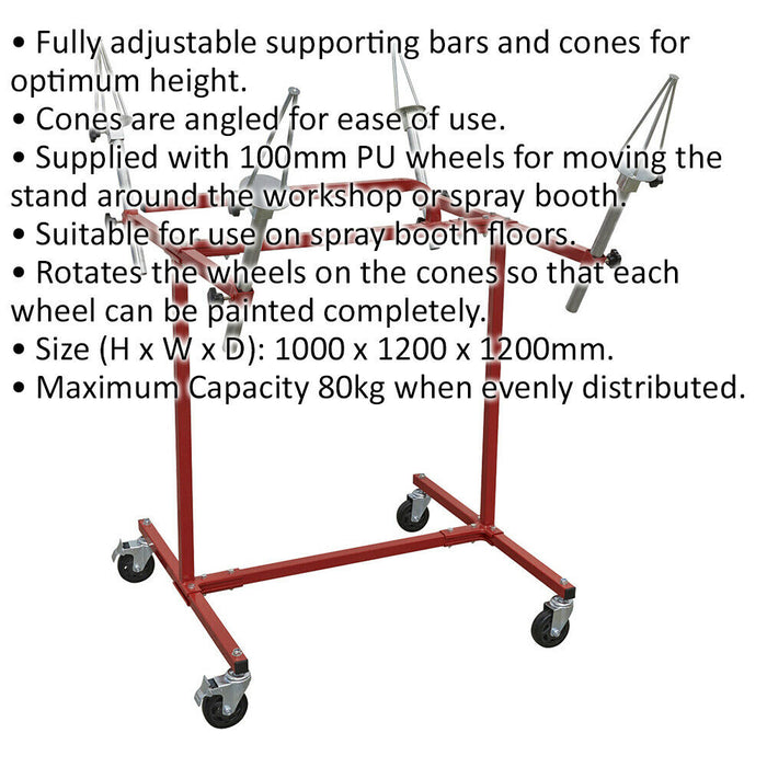 Heavy Duty Alloy Wheel Repair Stand - 4 Wheel Capacity - Fully Adjustable Loops