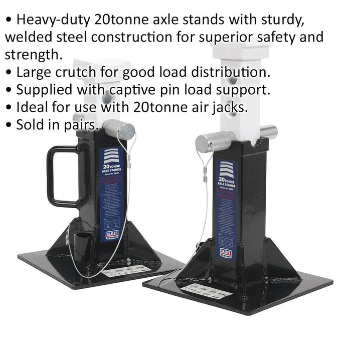 PAIR 20 Tonne Axle Stands - Heavy Duty Steel Frame - 332 to 485mm - Large Crutch Loops