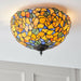 Tiffany Glass Semi Flush Ceiling Light Yellow Flower Round Inverted Shade i00052 Loops