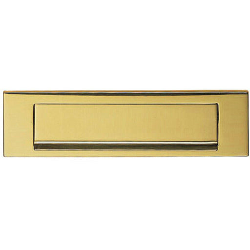Inward Opening Letterbox Plate 224mm Fixing Centres 254 x 78mm Polished Brass Loops