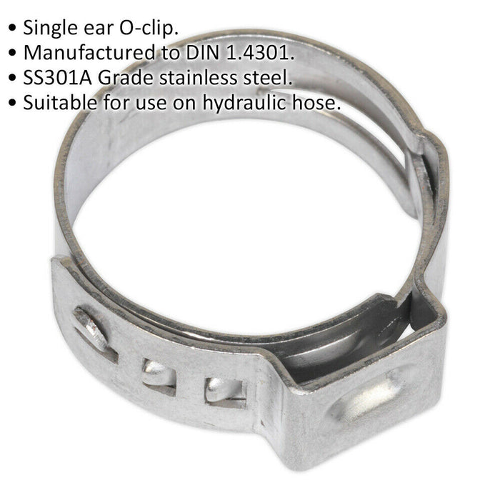 25 PACK Stainless Steel Single Ear O-Clip - 15.3mm to 18.5mm Diameter - Fixing Loops