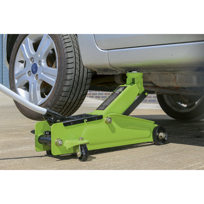 Heavy Duty Long Chassis Trolley Jack - 3000kg Limit - 432mm Max Height - Green Loops