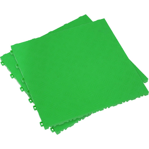 9 PACK Heavy Duty Floor Tile - PP Plastic - 400 x 400mm - Green Treadplate Loops