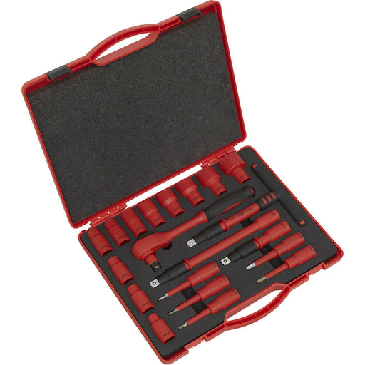 20pc VDE Insulated Socket & Ratchet Handle Set -1/2" Square Drive 6 Point Metric Loops
