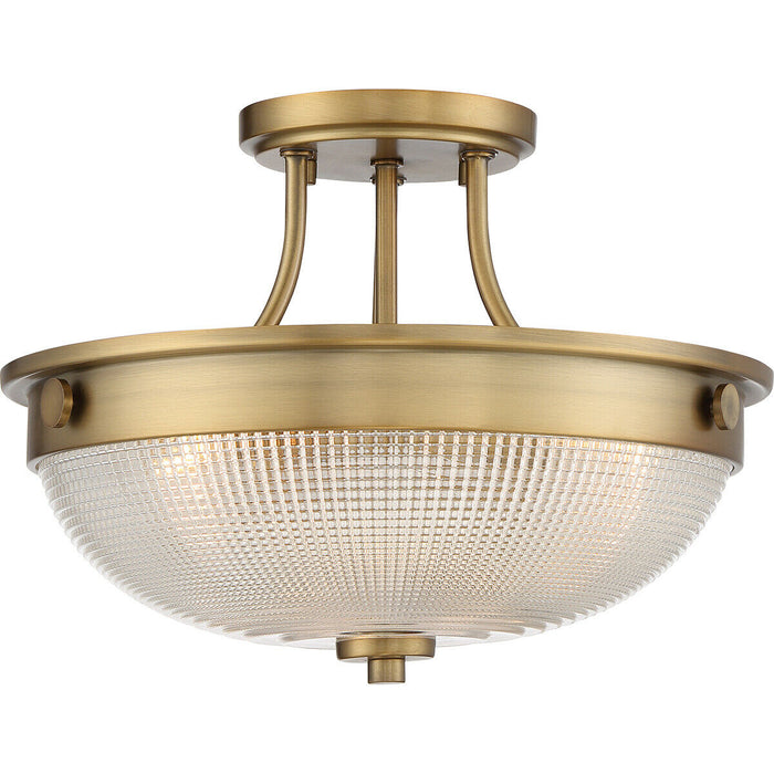 2 Bulb Semi Flush UpLight Prismatic Glass Dome Shade Weathered Brass LED E27 60W Loops