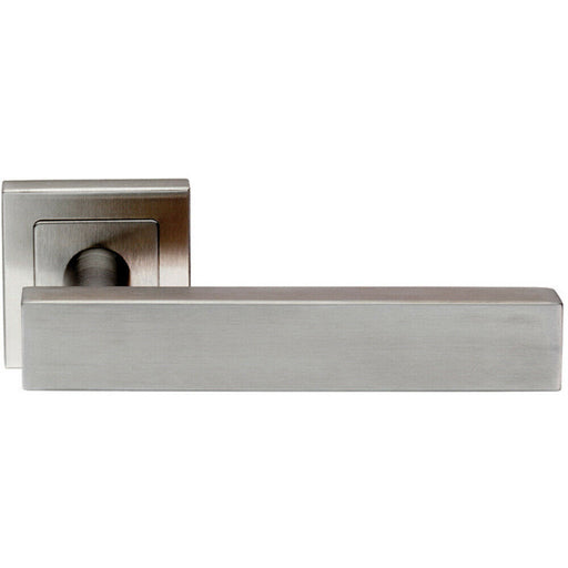 PAIR Square Cut Straight Bar Handle on Square Rose Concealed Fix Satin Steel Loops