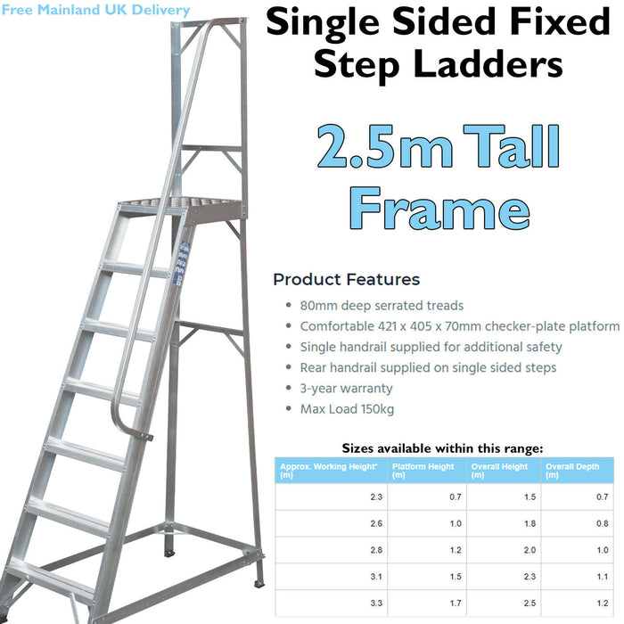 1.7m Heavy Duty Single Sided Fixed Step Ladders Handrail Platform Safety Barrier Loops