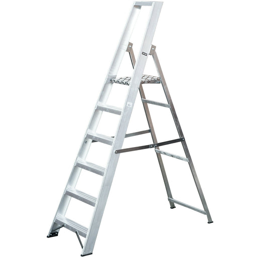 1.3m Aluminium Platform Step Ladders 6 Tread 2.9m Work Height HEAVY DUTY Steps Loops