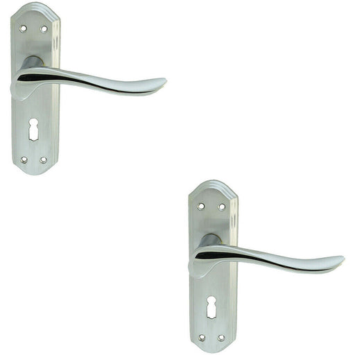 2x PAIR Curved Lever on Sculpted Edge Backplate 180 x 48mm Satin/Polished Chrome Loops