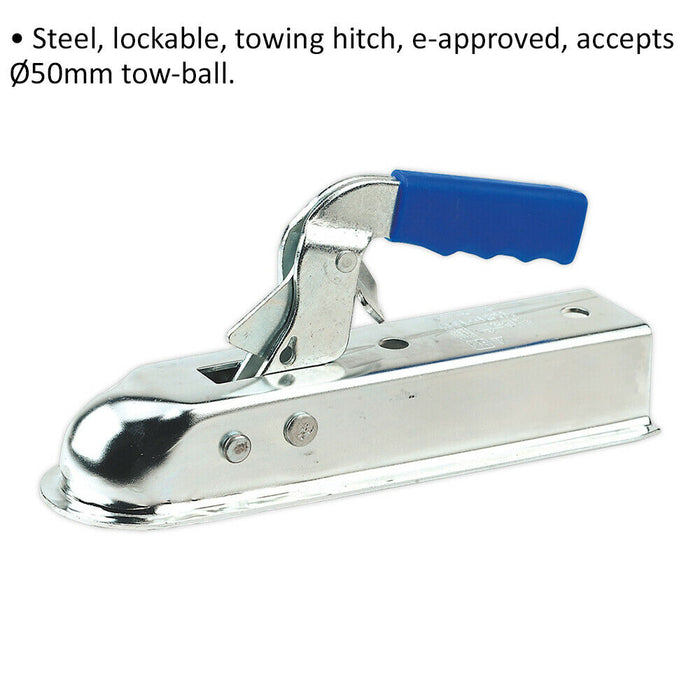 50mm Steel Towing Hitch - Lockable - 750kg Capacity - Trailer Coupling Hitch Loops
